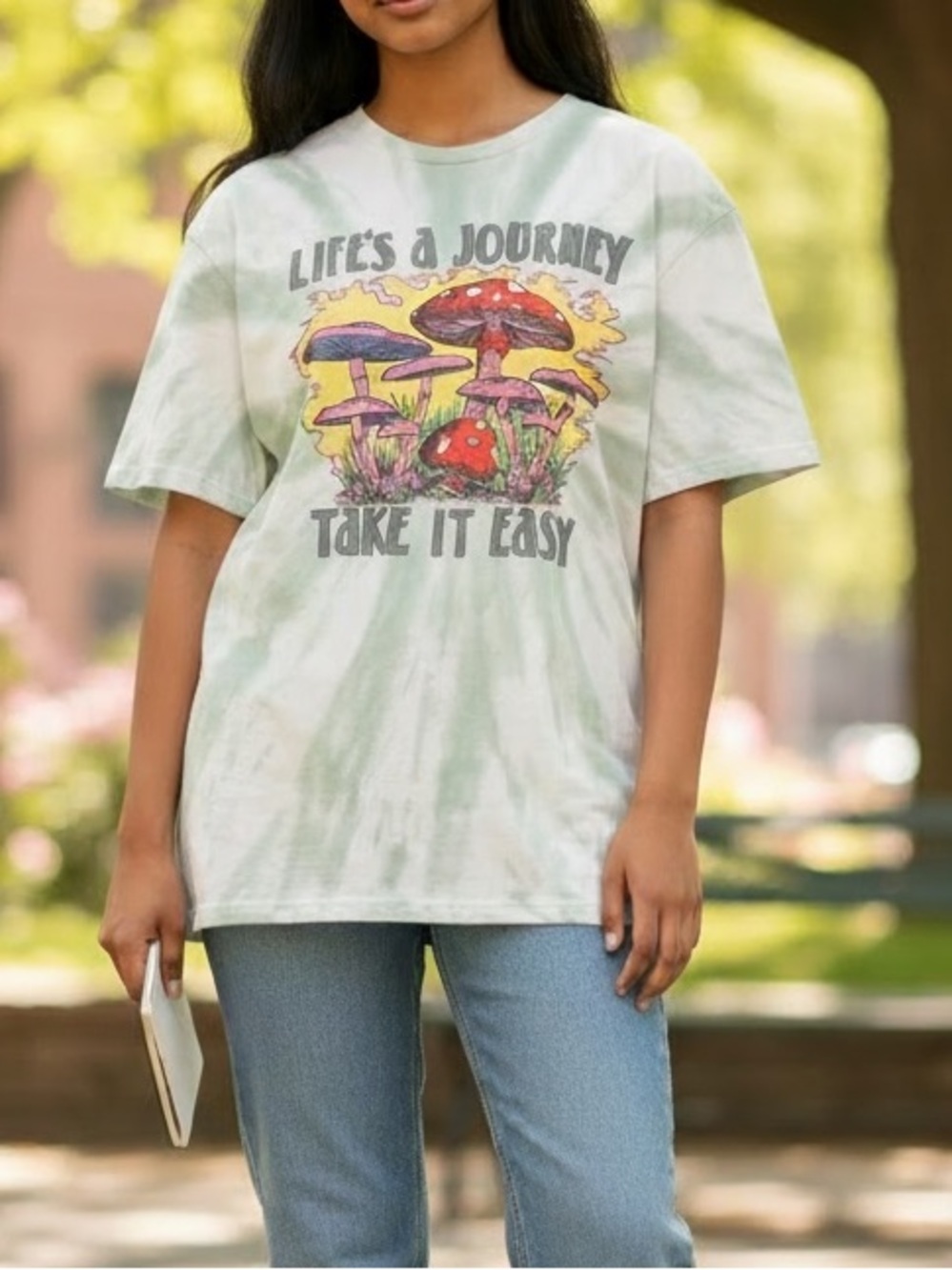 Junk Food Clothing Green Tie-Dye 'Life's a Journey' Mushroom Graphic Tee